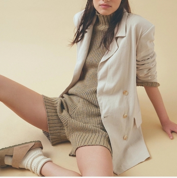 Free People Olivia Double Breasted Linen Blend Pebble/Sand Blazer New XS - Picture 7 of 17